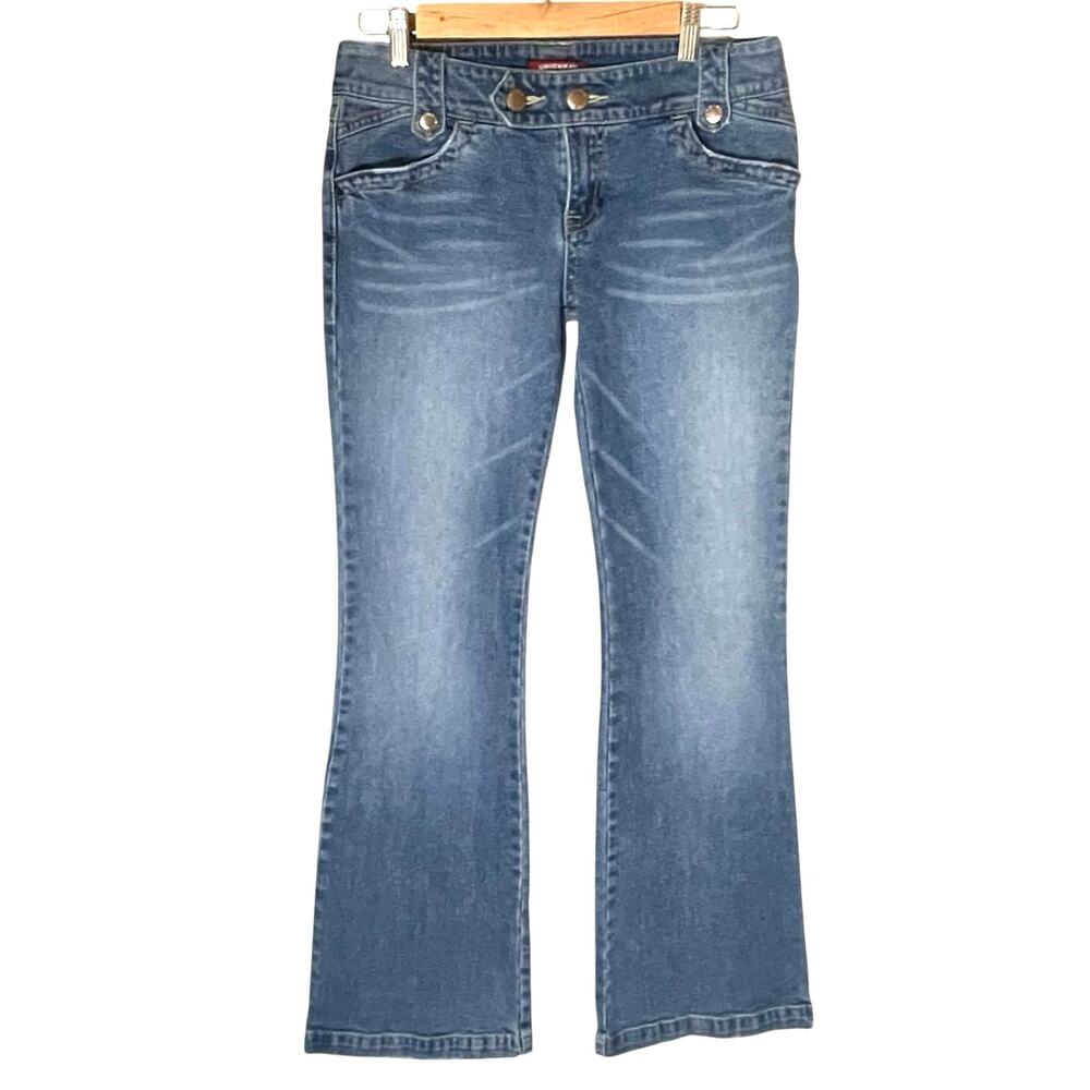 VTG Y2K Unionbay Low Rise Flare Flap Pockets Double Button Denim Jeans Size 9